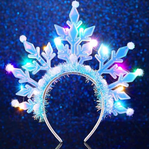 Evlry Serre-tête de Noël à LED - Bandeau lumineux en forme de flocon de neige - Accessoire de cheveux pour femme