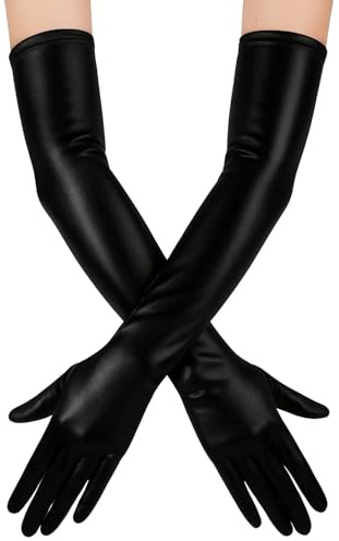 simarro 1 Paar Handschuhe Lang, Satin Lange Handschuhe Damen Elegant Abendhandschuhe Classic Seidenhandschuhe für Oper Maskerade Cosplay Kostüme Party(Schwarz)