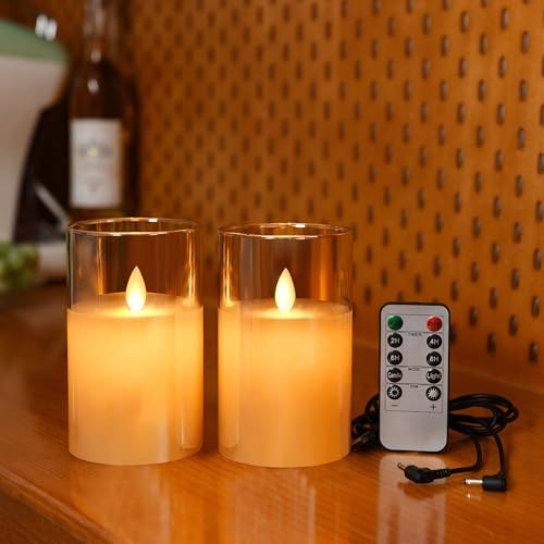 Lonkenn Bougies LED Rechargeable, Lot de 2, Bougies Sans Flamme avec Télécommande et Minuterie, Bougie Electroniques en Verre Marron, pour Mariage, Anniversaire, Décoration D'intérieur, 10cm