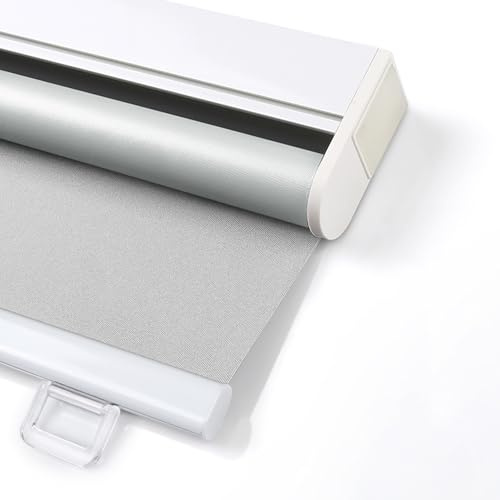 Estor enrollable con aislamiento térmico gris, sistema de resorte, tamaño personalizado (95 cm x 170 cm), tela de poliéster para ventanas, fácil instalación, elegante tratamiento de ventanas