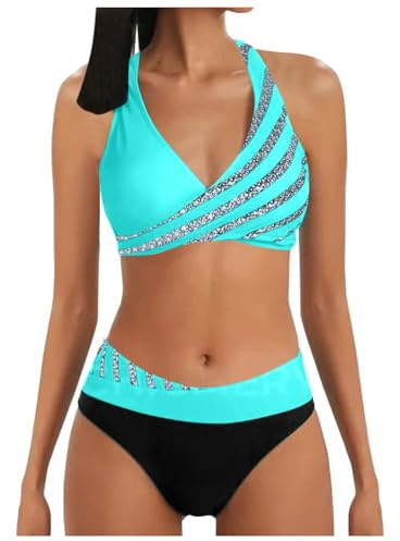 Generico Bikini Donna Sexy Push Up Taglia Forte Swimwear Costume Piscina Curvy Due Pezzi Brasiliana Beachwear Imbottito Spiaggia Costumi da Bagno Vita Alta Triangolo Mare