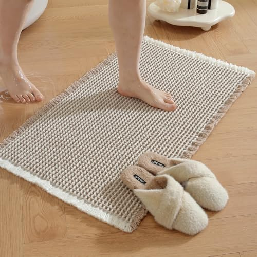 YSTELLAA Alfombra Baño 40x60cm, Alfombrilla Baño Antideslizante Secado Rápido, Alfombrilla Ducha Lavable A Máquina, Alfombra Ducha Súper Absorbente, para Bañera, Ducha Y Baño, Marrón Claro