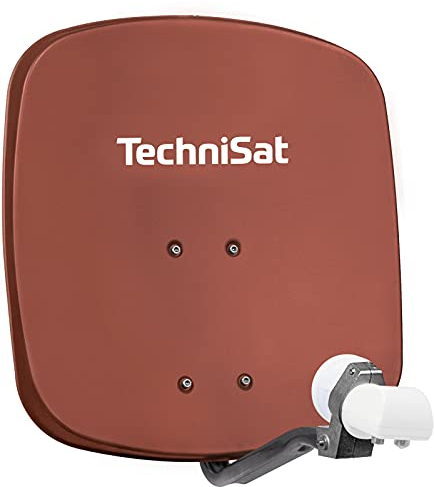 TechniSat DIGIDISH 45 – Satelliten-Schüssel für 2 Teilnehmer (45 cm kleine Sat Anlage - Komplettset mit Wandhalterung und Universal Twin-LNB) rot