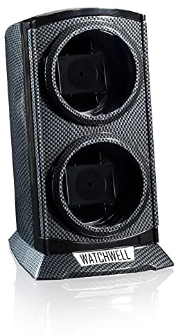 Watchwell® Uhrenbeweger Castor Carbon für 2 Automatikuhren | Blaue LED Beleuchtung
