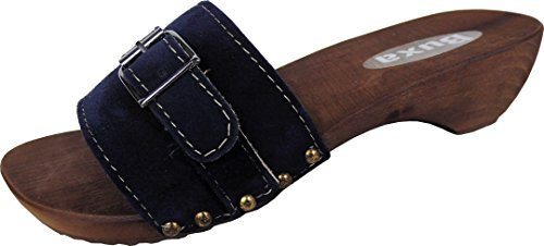 BUXA bei Lusy011 Elegeante Schweden Holz Clogs - Gr.35, 36, 37, 39, 39, 40, 41, 42 BLAU-Nabuk Echt Leder - Nabuk (36 EU)
