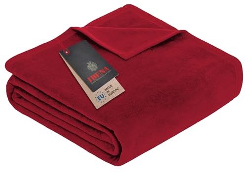 Ibena Porto Decke 150x200 cm – Baumwollmix weich, warm & waschbar, Kuscheldecke rot einfarbig