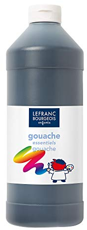 Lefranc Bourgeois 188523 Value Kinder Gouachefarbe auf Wasserbasis, leuchtende Farben, deckend, gebrauchsfertig, abwaschbar, Dosieröffnung, 1000ml Flasche - Schwarz