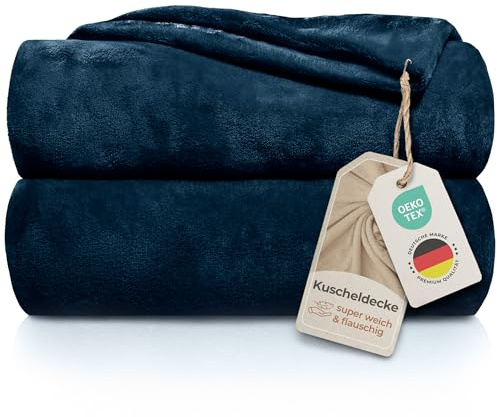 Gräfenstayn® Kuscheldecke flauschig & super weich - hochwertige Fleecedecke auch als Wohndecke, Tagesdecke, Sofadecke & Wohnzimmer geeignet - Überwurf Decke Sofa & Couch (Blau, 240x220 cm)