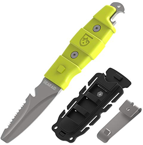 GEAR AID Akua Blunt Tip Paddle Knife with Serrated Blade and Quick Release Sheath, Titanium-Coated 3” Blade