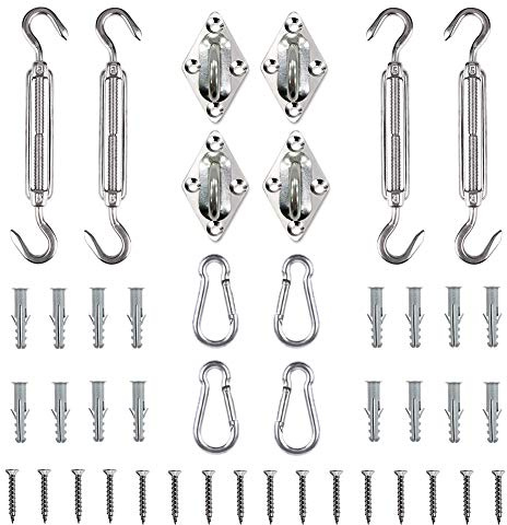 Tiberham Sun Shade Sail Hardware Kit, Heavy Duty Anti-Rust Rectangle/Square Shade Sail Installation for Patio Lawn and Garden (44 Pcs)