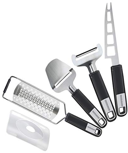 FACKELMANN Käse-Set Sense, Küchenhelfer aus hochwertigem Edelstahl mit langlebigem Soft-Touch-Griff, (Farbe: Schwarz/Silber), Menge: 1 x 4er Set
