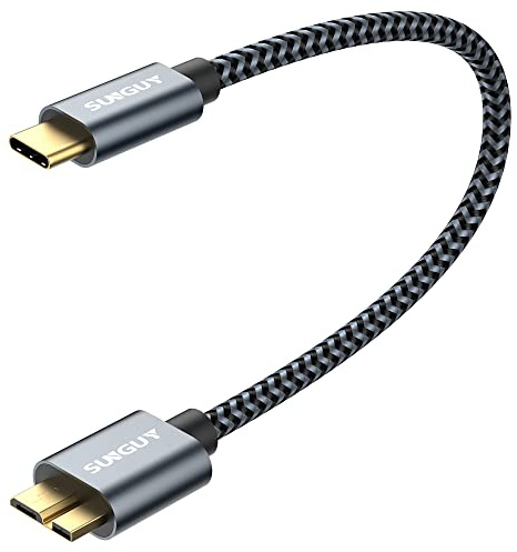 SUNGUY USB C auf Micro B Kabel USB 3.1, 0.3M 10Gbps USB C Stecker auf Micro B Stecker Festplattenkabel kompatibel mit Toshiba, Seagate, WD,Galaxy S5 Note 3,HDD usw-Grau