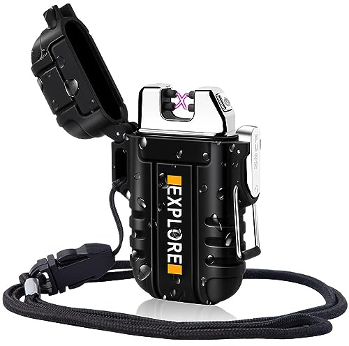LcFun Electric Lighter Windproof Dual Arc USB Rechargeable Flameless Plasma Lighters Waterproof Matches for Camping Hiking Survival Tactical Gear Birthday Gifts for Men Husband