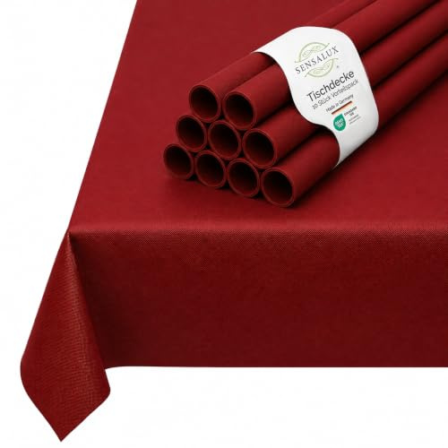 Sensalux Vlies Tischdecke, 10 Stück, 1,18 x 2,5 m, Bordeaux, abwaschbar | wasserabweisend, stoffähnliche Tischdecke, OEKO-TEX, Party Hochzeit Catering Event