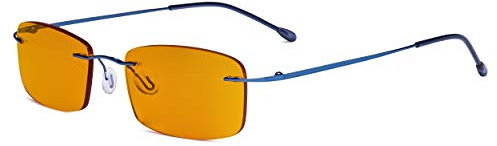Eyekepper Computer-Brille - Blaulicht-Schutz Lesebrille mit orange getönter Filtergläser für die Nacht - Randlose,blendschuz UV-Strahlen schutz Damen Herren,Blau