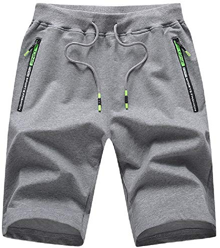 JustSun Pantaloncini Uomo Shorts Uomo Sportivi Cotone Pantaloncini Running Corti con Tasche con Zip Palestra Corsa Fitness Estivi Sport Grigio XL