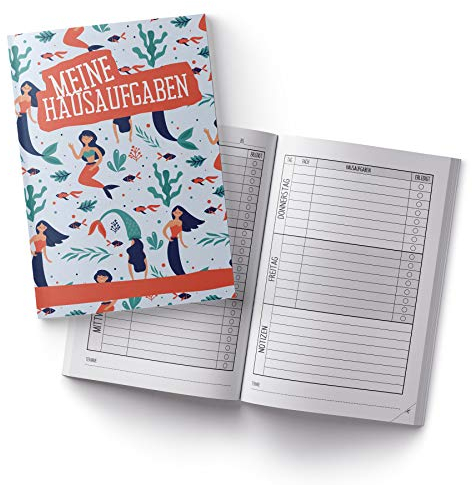 itenga Cahier de textes sirènes DIN A5 96 pages Fournitures scolaires Mes devoirs pour l'école primaire école communautaire gymnasium