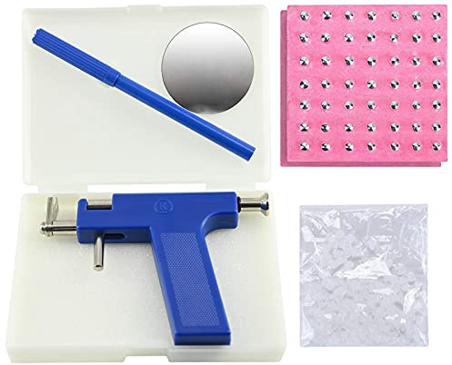 Ohrlochpistole Set, Professionelles Edelstahl Ohr Nasenpiercing Maschine Piercing Werkzeug mit 98 St Ohrstecker, Ohrpiercing-Pistolen Piercing Guns Kit für Nasen & Nabel (Blau)
