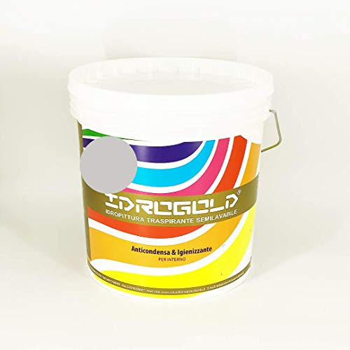 Pittura TEMPERA Idropittura Opaca Interni BIANCA O COLORATA Semilavabile ALTA COPERTURA (5 Litri, GRIGIO S2000-N)
