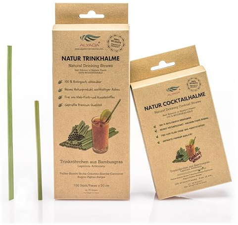 Natura, cannucce in erba di bambù, 13 cm, cannucce usa e getta, 100 pezzi, biodegradabili