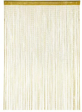 Relaxdays Fadenvorhang Glitzer, 145 x 245 cm, kürzbar, Tunneldurchzug, für Türen & Fenster, waschbar, Fadengardine, Gold