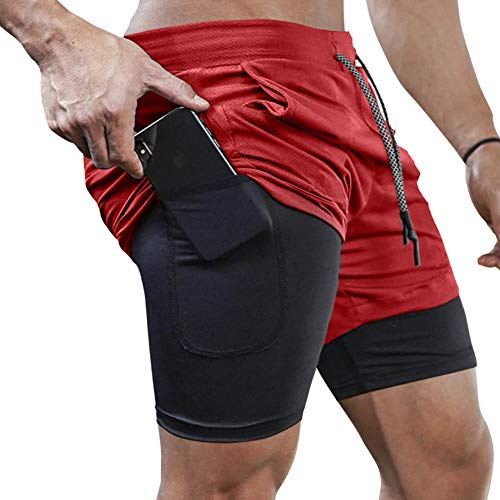 MANLUODANNI Sporthose Herren kurz 2 in 1 Kompression Liner Laufhose