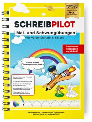 SCHREIBPILOT Schreiblernheft für ABC-Schützen mit vorgeprägten Mal- und Schwungübungen für Kindergarten- und Vorschulkinder | Lernsystem entwickelt von Lehrern, Professoren und Schülern