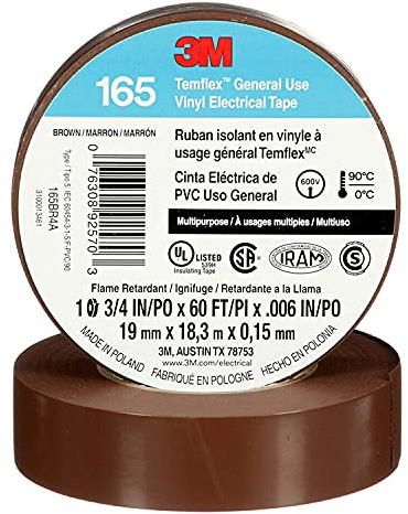 3M Cinta aislante de vinilo sin disolventes Temflex (165): 3/4 in. x 60 ft. (marrón)