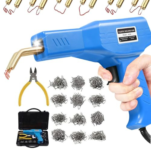 150W Hot Stapler Plastic Welding Machine, Car Bumper Crack Repair Kit, 800pcs Plastic Welder for Repairing Broken Plastic/Car Fender/Car Parts, with Plier, Flat/Outside Inside Corner/Wave Hot Staples