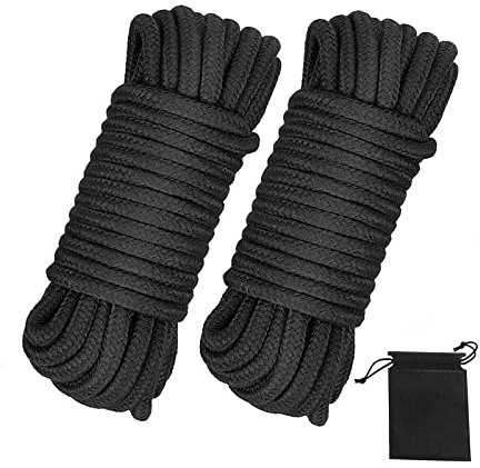 picoggo Soft Cotton Rope, 32 feet / 10m Rope, 8mm Thick, Soft Rope, Long Rope, Soft Tying Rope (Black+Black)