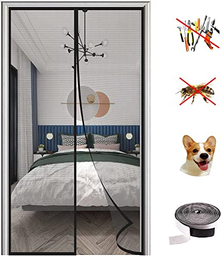 KZhanmy Magnet Fliegengitter Tür Insektenschutz,Magnetisches Moskitonetz, Automatisch Geschlossen, Anti-Moskito-Vorhang für Balkontür und Terrassentür.-Black B|| 140x210cm(55x82inch)