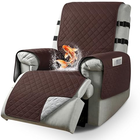 aolceth Waterproof Recliner Chair Cover for Dogs & Pets, Armchair Slipcover with 2 Elastic Straps & Side Pockets, Non-Slip Armchair Protector, Pet Friendly Washable Sofa Cover