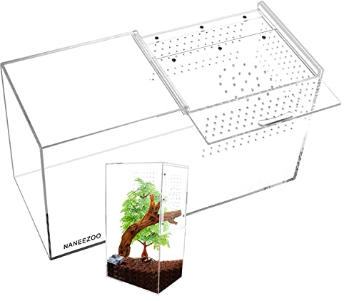 NANEEZOO Terrariengehege für Reptilien, Acryl, 35,6 x 15,2 x 20,3 cm, Tarantel-Gehege mit magnetischer Schiebetür, Zuchtkasten für Reptilien, Amphibien, Mantis, Spinnen, Kricket und andere Wirbellose