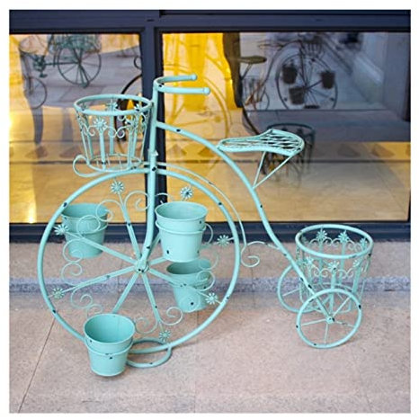 Pflanzenständer Blumenständer Blumenregal Fahrrad Pflanzenhalter Rack Kreatives Metall Eisen Blumentopfhalter Rack Outdoor Indoor Balkon Terrasse Pflanzenregal Blumenbank ( Blue : Grün , Size : 84*70*