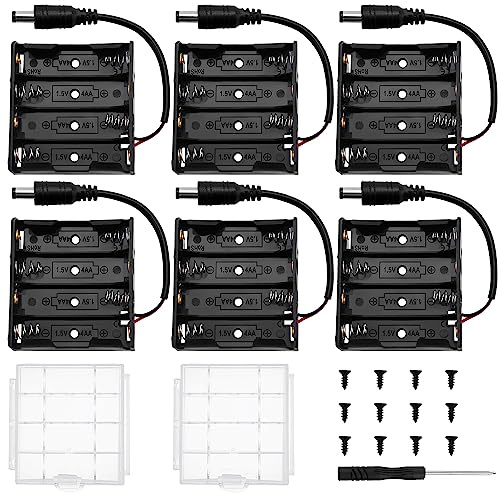 6 Stücke 4 AA-Batteriehalter, KUOQIY 4 x 1.5V AA Kunststoff Batteriehalter mit DC Stecker, mit Batteriebox aus Kunststoff und Schraubendreher & Schrauben