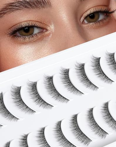 Künstliche Natürlich Falsche Wimpern Aussehende Dünne Bandwimpern Wiederverwendbare C-Curl-Wimper Wispy Eye Lashes Packung mit 10 Paaren D-M05