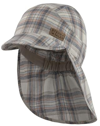 Sterntaler Schirmmütze mit Nackenschutz Karo für Jungen - Schirmmütze Kinder mit Nackenschutz und Karomuster - Sonnenkappe Kinder aus Baumwolle - beige, 51
