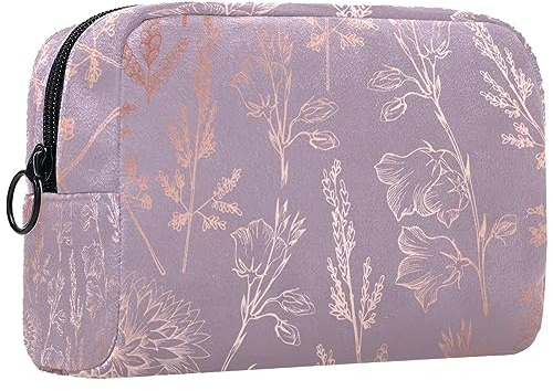 Kleine Schminktasche für Damen,Schminktasche, Reisekosmetiktasche,roségoldene Blume Drucken