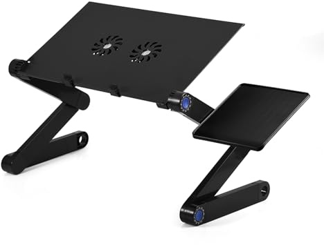 Ausla Adjustable Foldable Laptop Stand with Dual Cooling Fans for 17 Inch Laptops Lightweight Portable Design Black