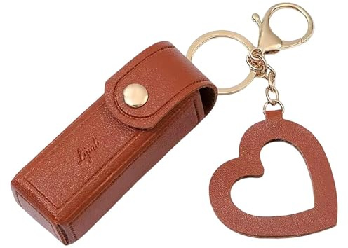 Bunte Lippenstift-Schlüsselanhänger für Damen und Mädchen, Leder-Balsam-Halter, Chapstick, modische Tragetasche, Lipgloss, Schlüsselanhänger, Damen-Tasche, coffee