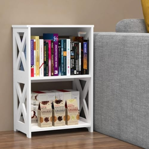 sanjianke-fs 3-Tier Side Table with Storage, Sturdy Bedside Table Industrial Slim Coffee Tables, White Nightstand, Sofa Table for Living Room, Bedroom, Bathroom, Balcony (1, White)