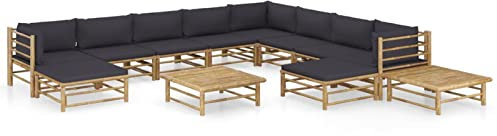Faroom Gartenlounge Set Bambus Lounge Gartenmöbel Set Loungemöbel Set Bambus Balkon Lounge Sofa Outdoor Balkonmöbel Kleiner Gartengarnitur Sofagarnitur Dunkelgrau 12-tlg-Type-109
