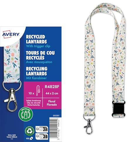 Avery Italia R4828F - 10 cordoncini in pet riciclato fantasia floreale, lunghezza 44cm x 2cm larghezza