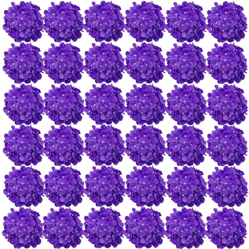 FagusHome 35 Pièces Têtes Fleur d'hydrangea 18CM Artificielle Fleur Artificielle avec Tiges Fausses Fleurs d'hortensia Bouquets pour Décoration (Violet Clair)