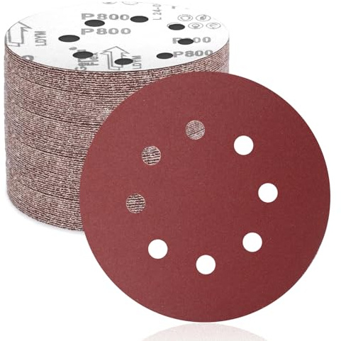 FEIHU Exzenterschleifer Schleifpapier 125mm Klett 8 Loch 50 Stück 800 Korn | Schleifscheiben 125mm Rund klett für Holz Metall und Farbe