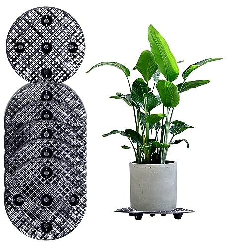 TOWEBOORY Lot de 6 supports pour plantes en pot, grands supports pour plantes - Ascenseur - Rond - Pot de fleurs - Coussinets en maille - Pour terrasse ou terrasse (20 cm)