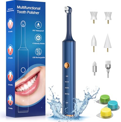 Set di Sbiancamento dei Denti, Kit Tooth Pulizia Sbiancante Denti, 6 Testine e 4 Modalità di Pulizia per Sbiancamento e Pulizia Lucidare dei Denti - Bleu