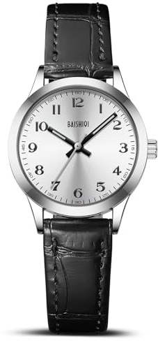 BAISHIOI Ladies Watches Analog Quartz Watch Women's Everyday Watch | Easy Read Classic Business Waterproof Wrist Watch for Women with Black Leather Strap