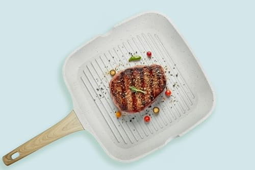 Die-Cast Grill Pan Non Stick - Durable 30cm Aluminium and Stainless Steel Pan for Fast Frying and Grilling with Dynamic Heat Distribution