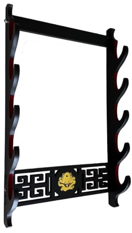 Z-fiber Support mural pour épée Porte-épée Support d'affichage rembourré Katana Wakizashi Genji et sabres de samouraï Motif dragon, 5 niveaux